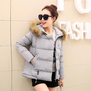 大码毛领棉衣女2015冬季新款韩版中长款时尚修身加厚羽绒棉服外套