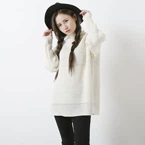 2015秋冬新款韩版女士针织衫打底衫宽松套头毛衣上衣加厚线衣包臀