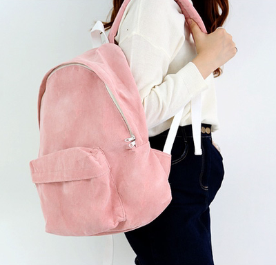 韩国代购正品纯色绒布拉链式双肩女包 可爱时尚学生包背包新品