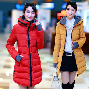 艾格2014冬装新款韩版修身棉袄显瘦中长款休闲加厚棉衣棉服女外套