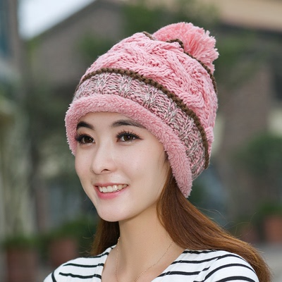 冬天女士毛线帽子 韩版潮保暖月子帽 加厚加绒冬季护耳时尚针织帽