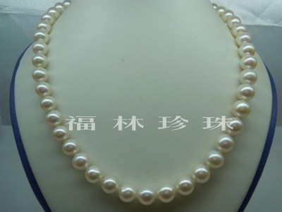 天然白色珍珠项链9-9.5mm正圆强光海水珍珠项链  南珠珍珠项链