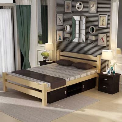 全实木床纯松木1.8米双人床1.5单人床1.2儿童床新中式高箱储物床