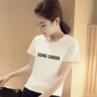 2016夏季新款韩版女装学生装T恤字母上衣修身显瘦大码套头针织衫