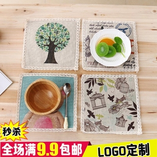 家用厨房创意棉麻防滑杯垫餐垫方形 隔热垫圆形布广告LOGO定制