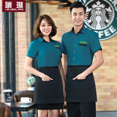 酒店服务员工作服短袖餐饮夏装女咖啡西餐厅快餐火锅饭店制服衬衫