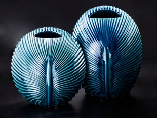 美式乡村抽象深蓝色圆形陶瓷浮雕孔雀花瓶 家具北欧软装饰品摆设
