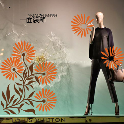 服装店铺橱窗玻璃贴 欧式创意装饰 大型春天艺术唯美花朵墙贴纸