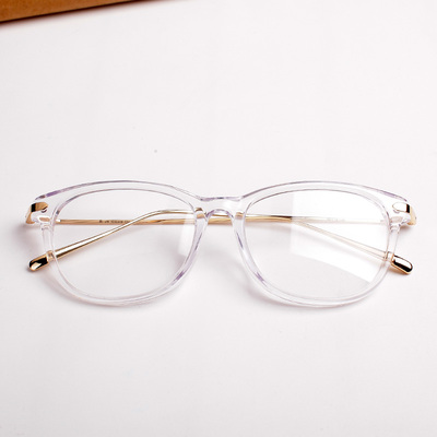 新品超轻透明眼镜框1000008椭圆框板材拼金属细镜腿近视眼镜架