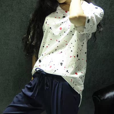 韩国宽松 彩漆圆点短袖t恤女