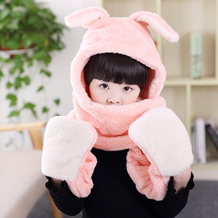 韩国亲子宝宝加绒秋冬季男女童保暖小孩儿童围巾三件套装