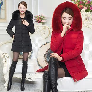 2016韩版棉衣 女中长款毛领大码冬装外套中年妈妈装修身羽绒棉服