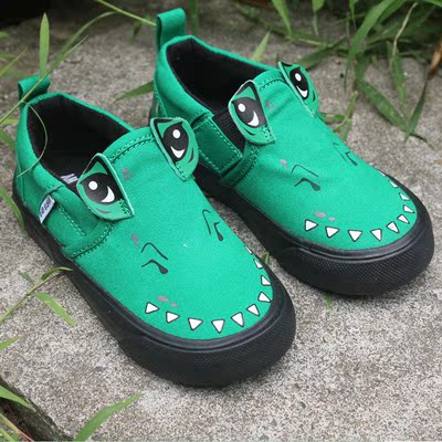 新款韩版男女童鞋正品低帮魔术贴儿童帆布鞋绿色鳄鱼休闲鞋鞋板鞋