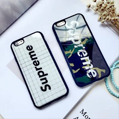 潮牌SUPERME迷彩格子硅胶手机壳iPhone6S苹果5S/6splus保护套韩国