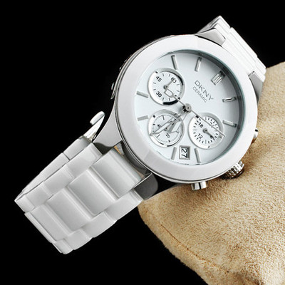 美国正品代购DKNY手表 NY4912 白色女表陶瓷三眼日历时尚潮流典雅