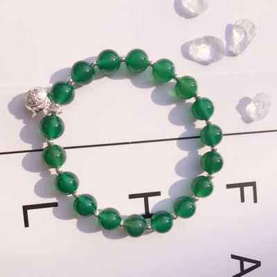 麻瓜水晶 天然绿玛瑙手链 增加勇气 保平安 有益健康生日礼物