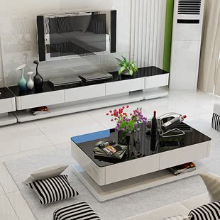 唯美 成套家具 客厅现代简约钢化玻璃烤漆电视柜茶几组合套装