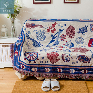 北欧复古卡通简约创意美式客厅布艺双面沙发垫巾罩地毯盖毯