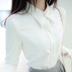 2016春季新款韩版衬衣时尚显瘦白色学生修身长袖大码衬衫女打底衫
