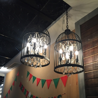 美式复古铁艺创意个性水晶鸟笼酒店吧台咖啡客厅餐厅别墅工程吊灯