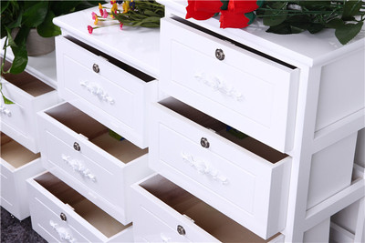 床头柜带锁多层储物柜抽屉式实木白色客厅柜高低组合收纳柜斗整装
