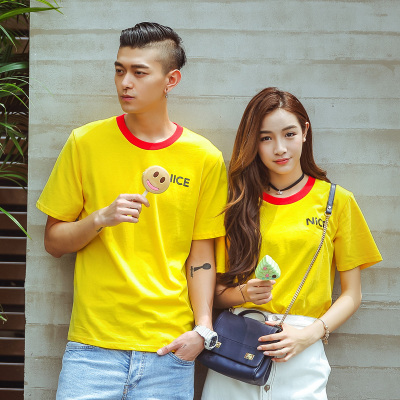 学院风情侣装夏装2016新款短袖T恤字母拼色韩国男女学生上衣大码
