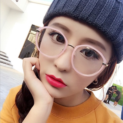 透明眼镜框韩国原宿白色女近视潮大个性可爱粉色眼镜架圆脸防辐射