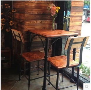 美式复古铁艺咖啡厅桌椅套件休闲组合实木茶几客厅餐厅酒吧桌椅子