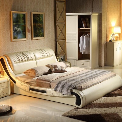 皮床大小户型床 双人床1.8米 简约现代真皮床1.5米床时尚婚床软床