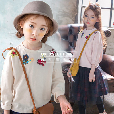 女童秋装T恤打底衫2016新款韩版童装儿童纯棉长袖套头卫衣上衣