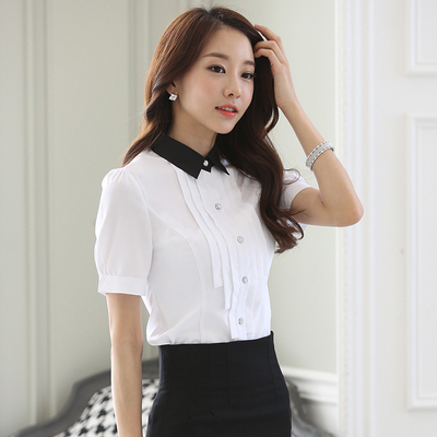 2016夏季新款女士白衬衫韩版时尚修身显瘦职业装韩范短袖雪纺衬衣