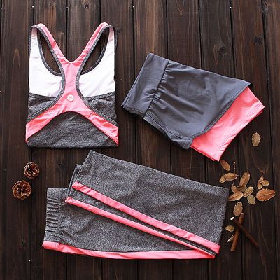 2016三件套装健身女瑜珈背心大码韩国短袖运动显瘦夏季跑步瑜伽服