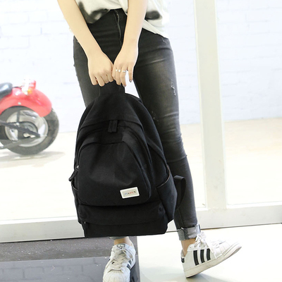 2016新款简约纯色帆布双肩包女 日韩中学生运动背包潮牌高街背包