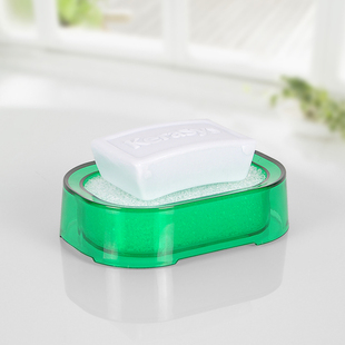 麦宝隆 时尚炫彩双层沥水塑料香皂盒 带吸水海绵皂缸 0390