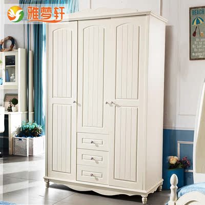 韩式田园衣柜实木衣柜三门木质衣橱欧式白色整体组合大衣柜收纳柜