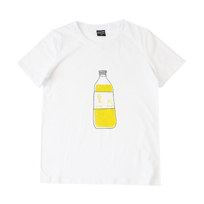square houlest原创设计夏天瓶子印花圆领糖果色纯棉男女短袖T恤