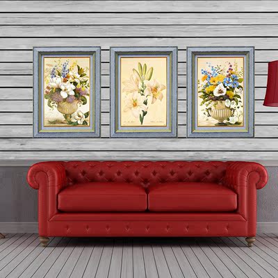 欧式复古油画三联画带框装饰画沙发客厅背景墙效果图楼梯挂画墙饰
