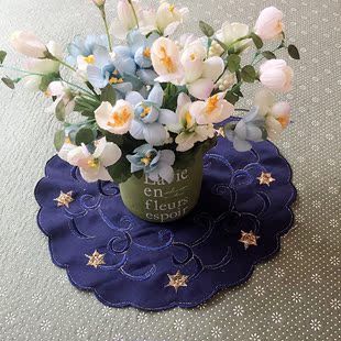 欧式简约杯垫 绣花餐垫 隔热垫 刺绣花瓶垫 餐桌装饰布艺