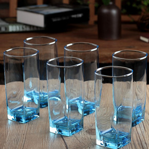 创意四方玻璃杯子套装 家用6只装耐热玻璃杯套装果汁杯啤酒杯水具