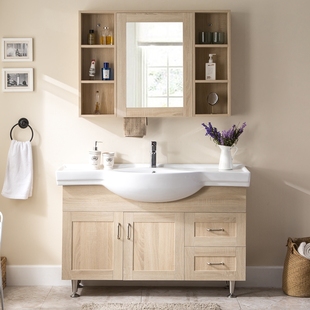 浴室柜镜柜组合 免漆板落地卫生间陶瓷洗手盆储物柜简约欧式039