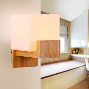 鑫艺北欧实木床头壁灯 创意木艺简约现代卧室墙壁壁灯