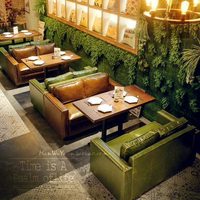 休闲复古咖啡厅沙发 工业风 洽谈沙发桌椅组合 茶餐厅 西餐厅沙发