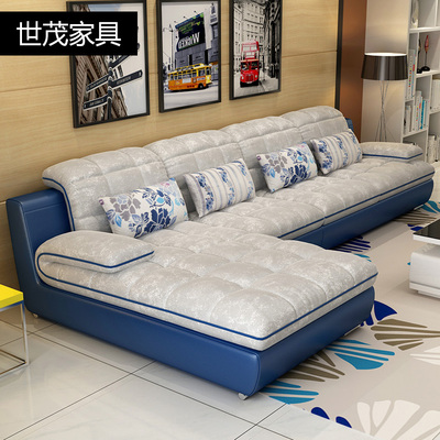 世茂皮布艺沙发组合现代简约大小户型高档绒布沙发时尚成套家具
