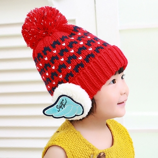 针织儿童毛线帽秋冬款宝宝套头帽男女双层加绒保暖帽可爱护耳帽子