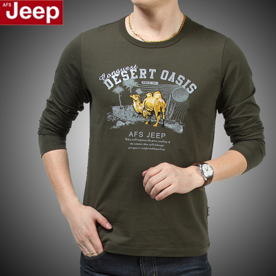 afs jeep秋季中年长袖T恤 男圆领薄款纯棉正品宽松骆驼上衣打底衫