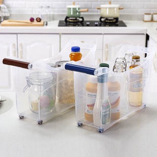 沃之沃正品时尚透明塑料带轮厨房橱柜调味瓶杂物整理收纳盒储物箱