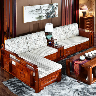 水曲柳实木沙发组合现代简约中式客厅实木家具套装小户型冬夏两用