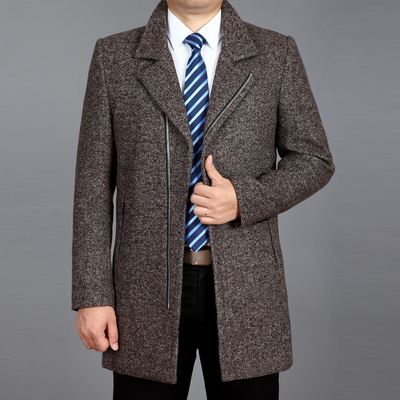 2016新款中年男士羊毛呢大衣 中长款加厚毛呢外套纯色风衣爸爸装