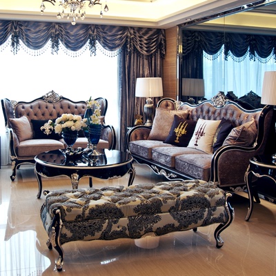 欧式沙发布艺沙发组合小户型客厅简约沙发实木雕花新古典沙发家具