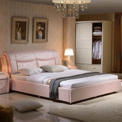 真皮床1.8米 现代皮床双人床1.5米软包床简约婚床时尚家具床